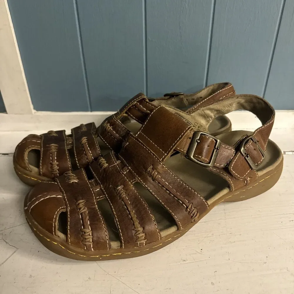 Vintage Y2K Dr. Martens Sandals Fisherman Strap Brown Leather Buckle Men Size 10